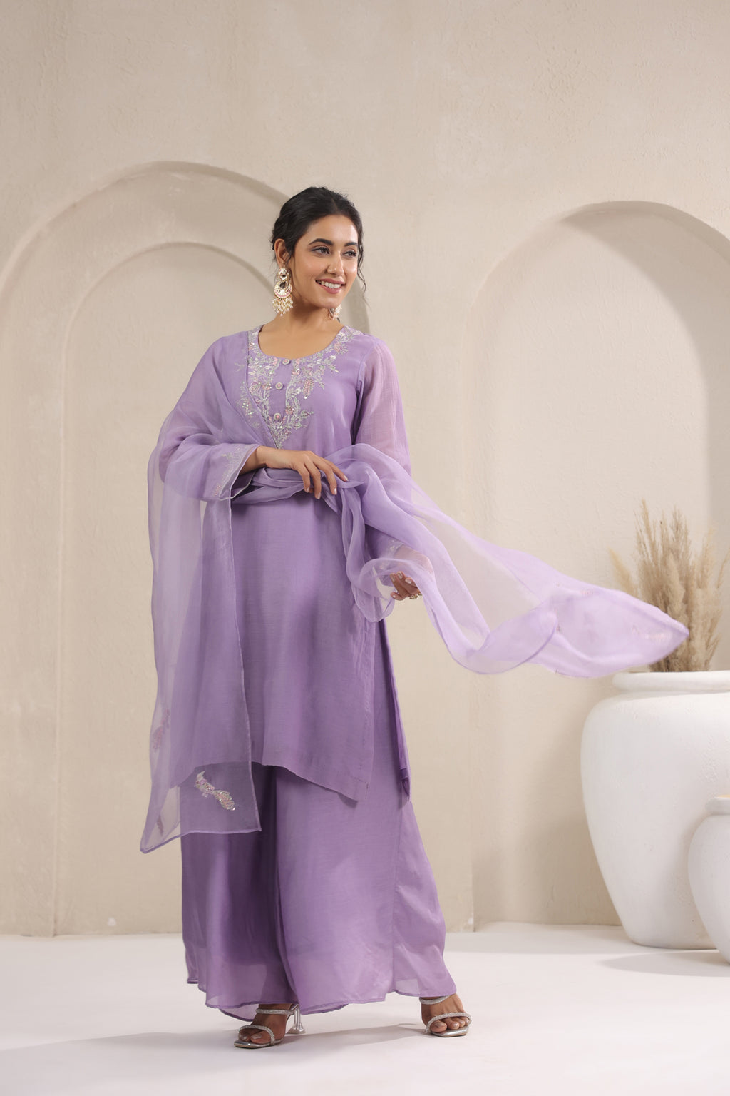Lavender Dusk Organza  Kurta Set