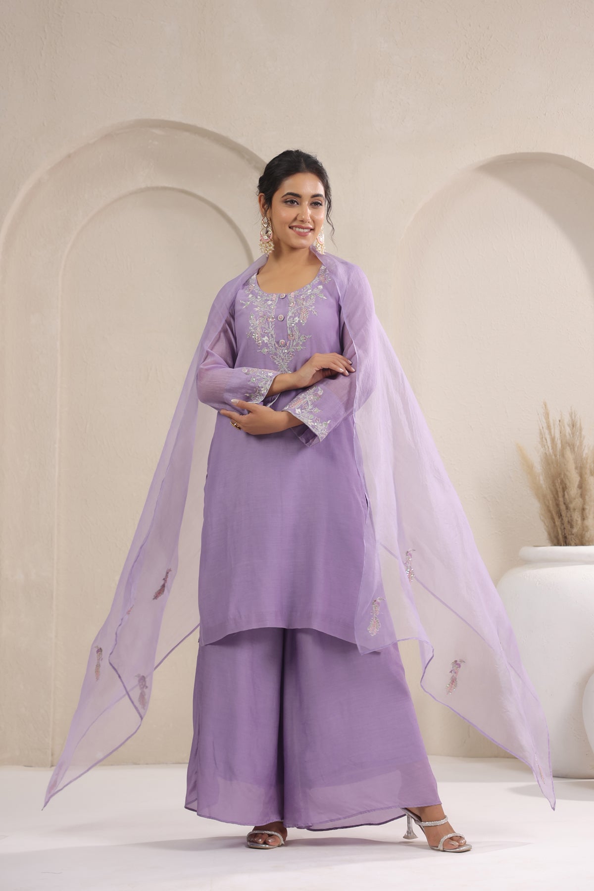 Lavender Dusk Organza  Kurta Set