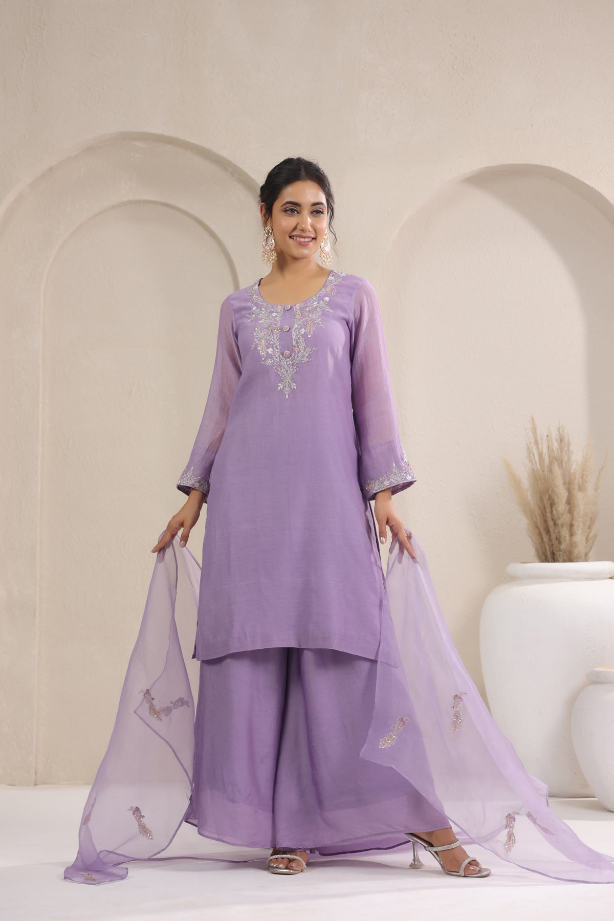 Lavender Dusk Organza  Kurta Set