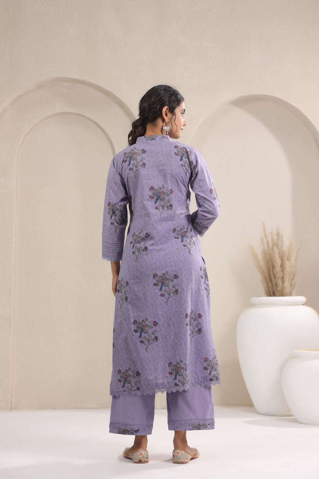 Hand Block, Printed Cotton Mauve Suit Set 3
