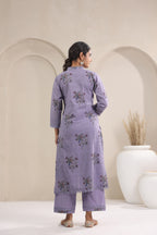 Hand Block, Printed Cotton Mauve Suit Set 3