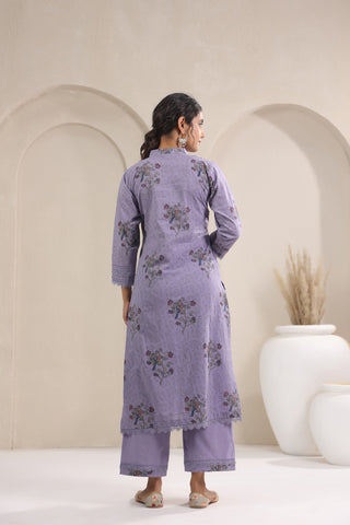 Hand Block, Printed Cotton Mauve Suit Set 3