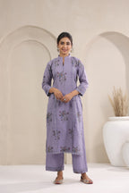 Hand Block, Printed Cotton Mauve Suit Set 3