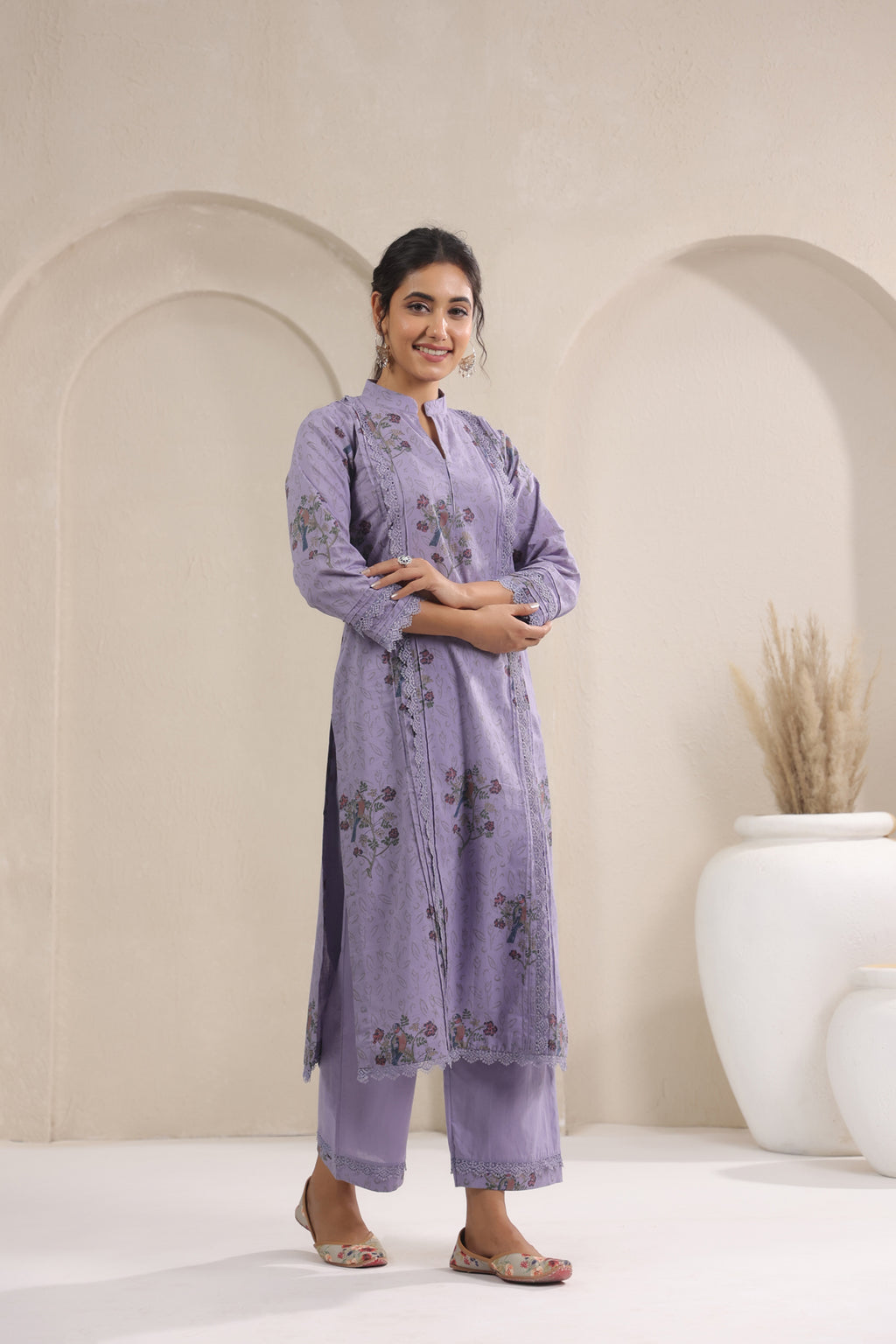 Hand Block, Printed Cotton Mauve Suit Set 3