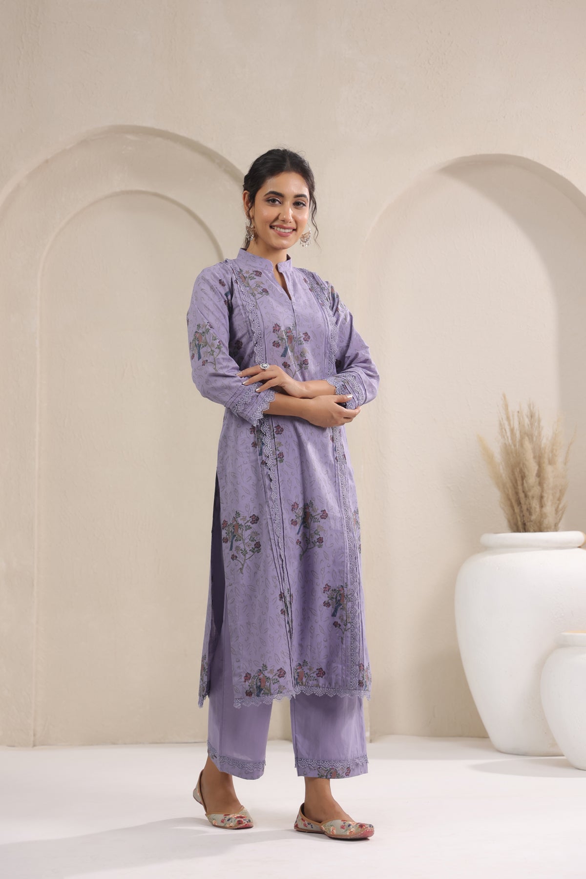 Hand Block, Printed Cotton Mauve Suit Set 3