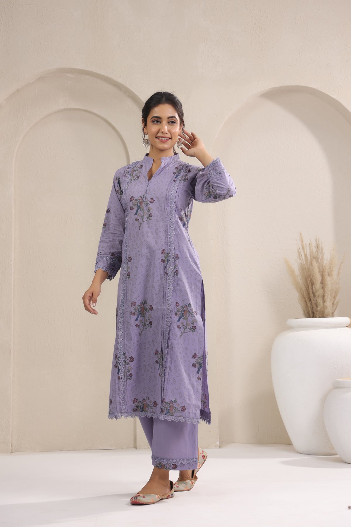 Hand Block, Printed Cotton Mauve Suit Set 3