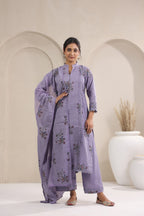 Hand Block, Printed Cotton Mauve Suit Set 3