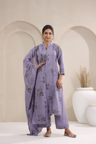 Hand Block, Printed Cotton Mauve Suit Set 3