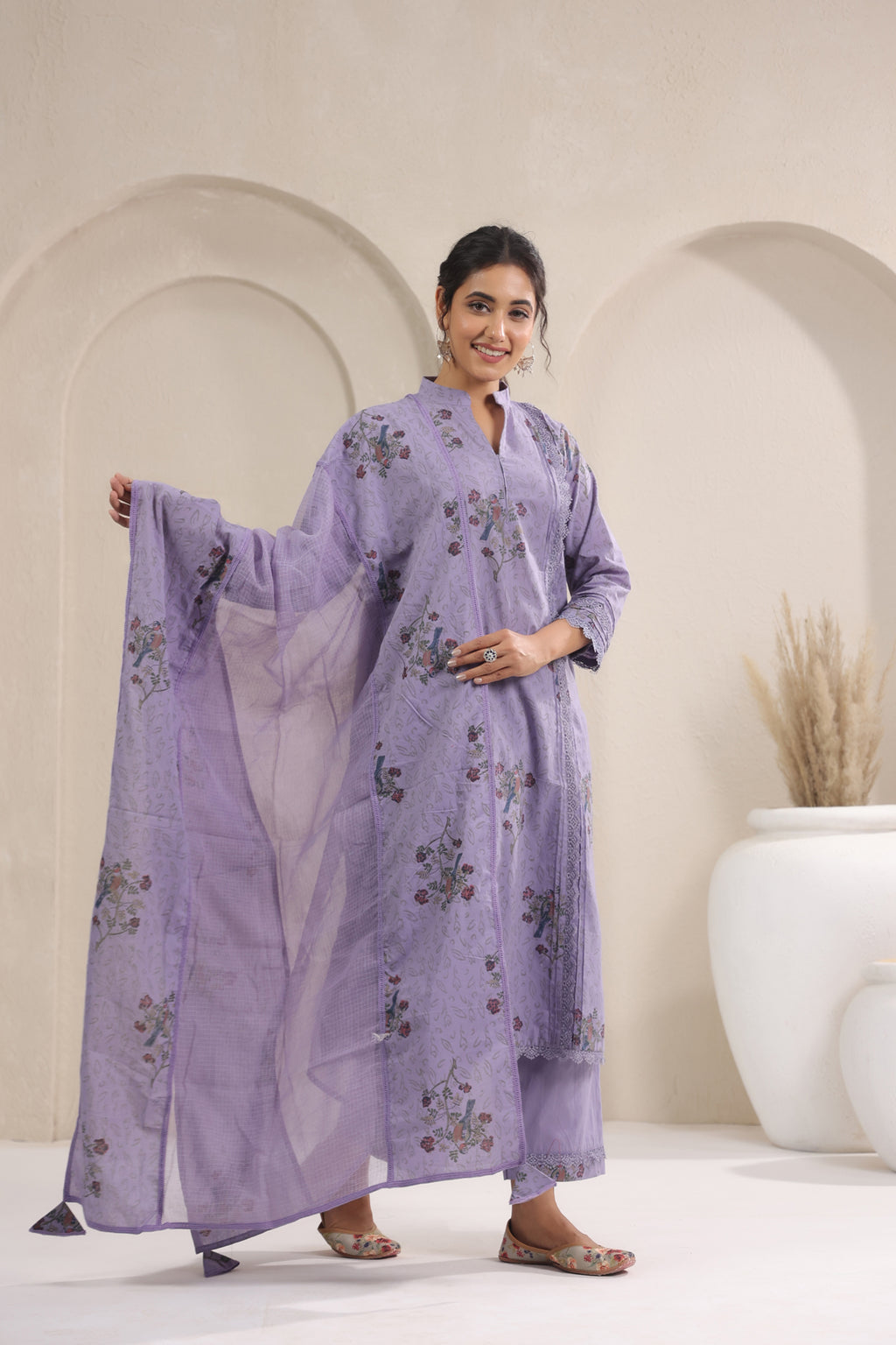 Hand Block, Printed Cotton Mauve Suit Set 3