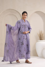 Hand Block, Printed Cotton Mauve Suit Set 3