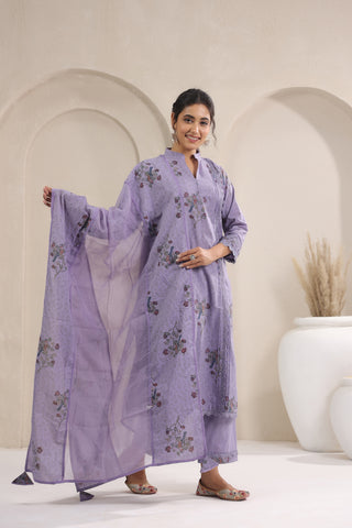 Hand Block, Printed Cotton Mauve Suit Set 3
