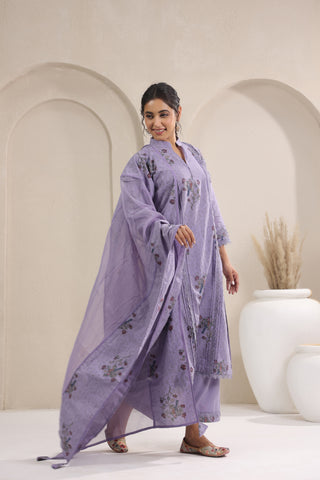 Hand Block, Printed Cotton Mauve Suit Set 3