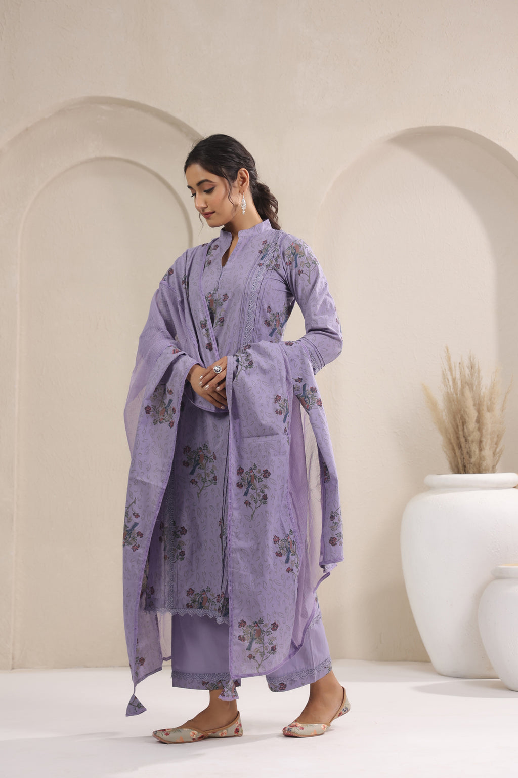 Hand Block, Printed Cotton Mauve Suit Set 3
