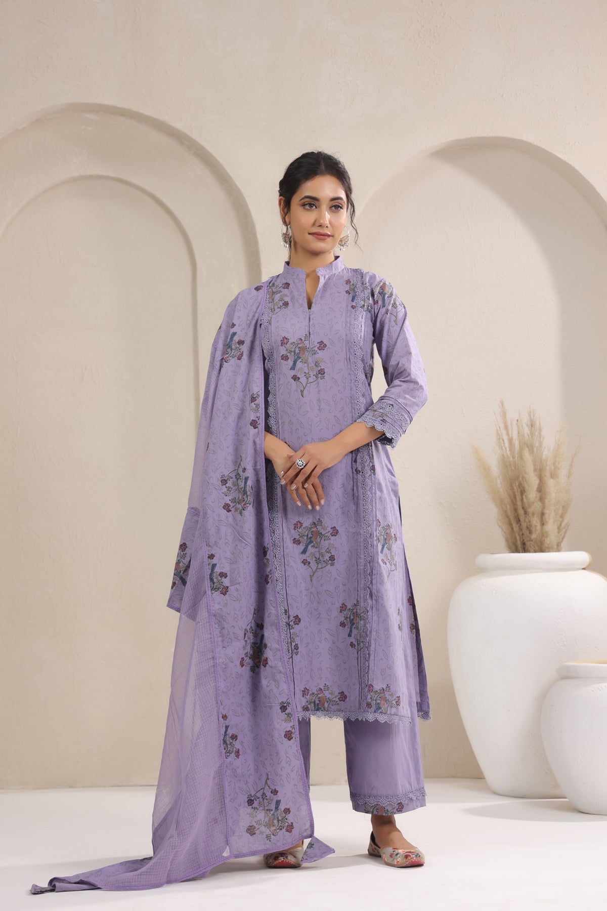 Hand Block, Printed Cotton Mauve Suit Set 3