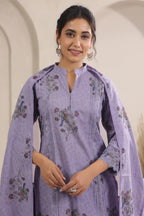 Hand Block, Printed Cotton Mauve Suit Set 3