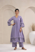 Hand Block, Printed Cotton Mauve Suit Set 3