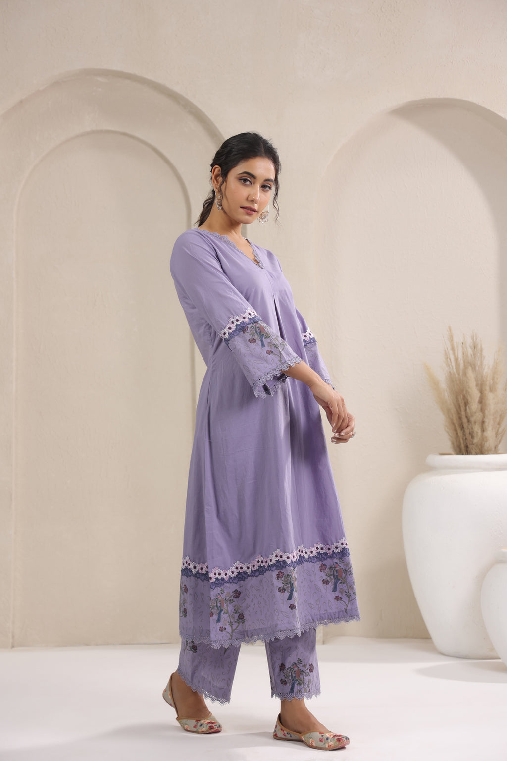 Hand Block, Printed Cotton Mauve Suit Set 3