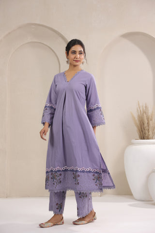 Hand Block, Printed Cotton Mauve Suit Set 3