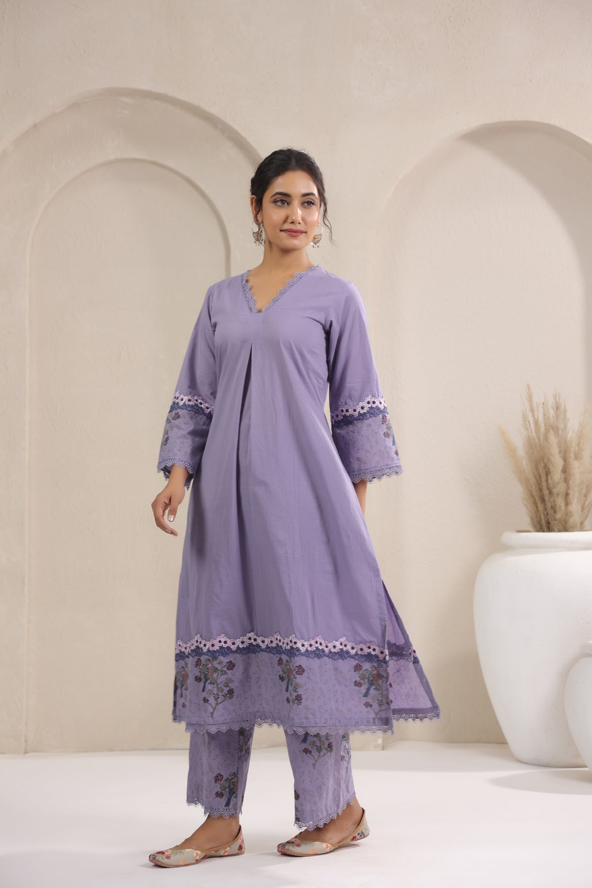 Hand Block, Printed Cotton Mauve Suit Set 3