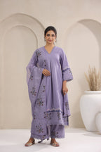 Hand Block, Printed Cotton Mauve Suit Set 3