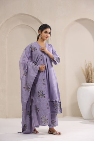Hand Block, Printed Cotton Mauve Suit Set 3