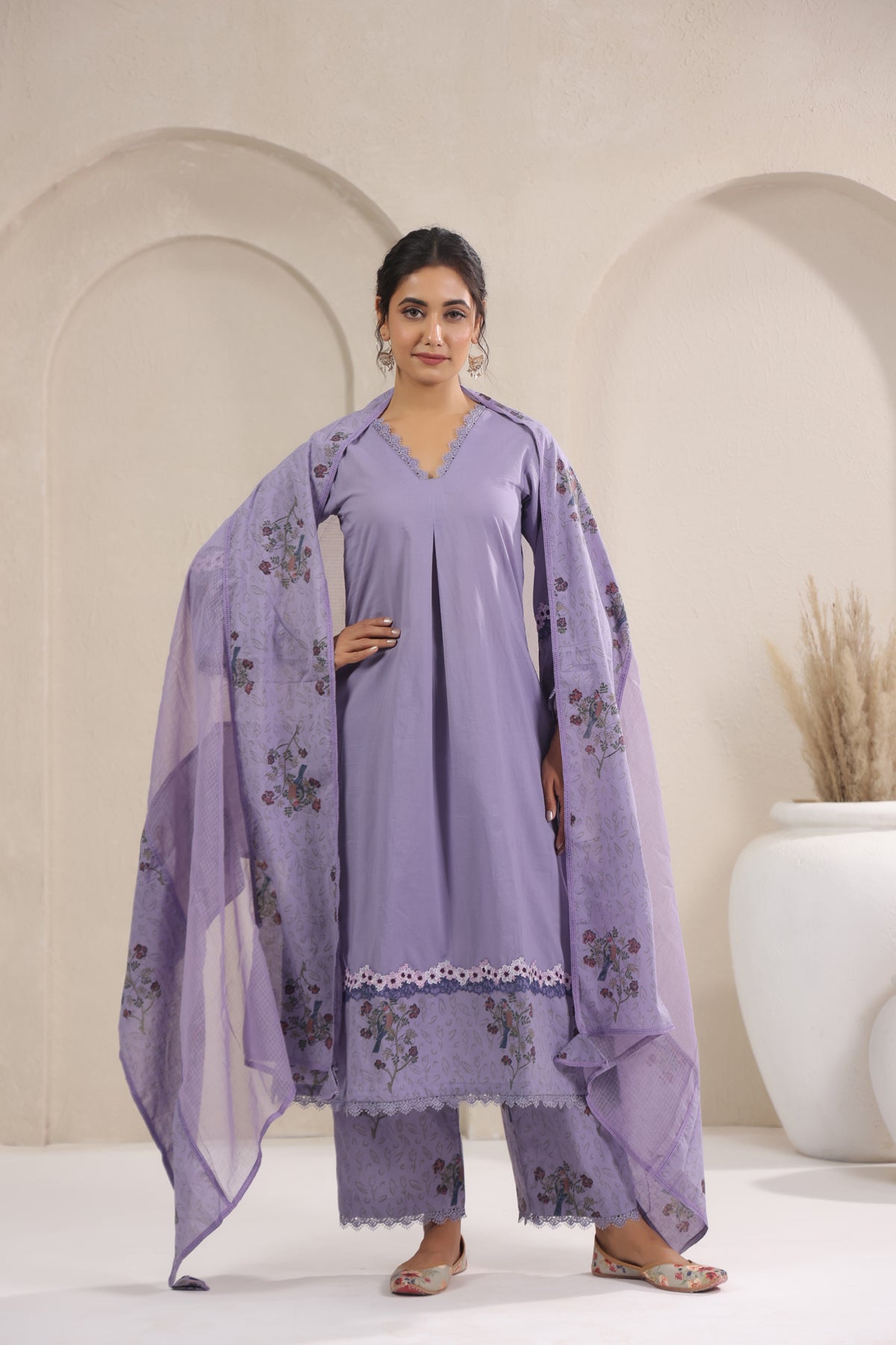 Hand Block, Printed Cotton Mauve Suit Set 3