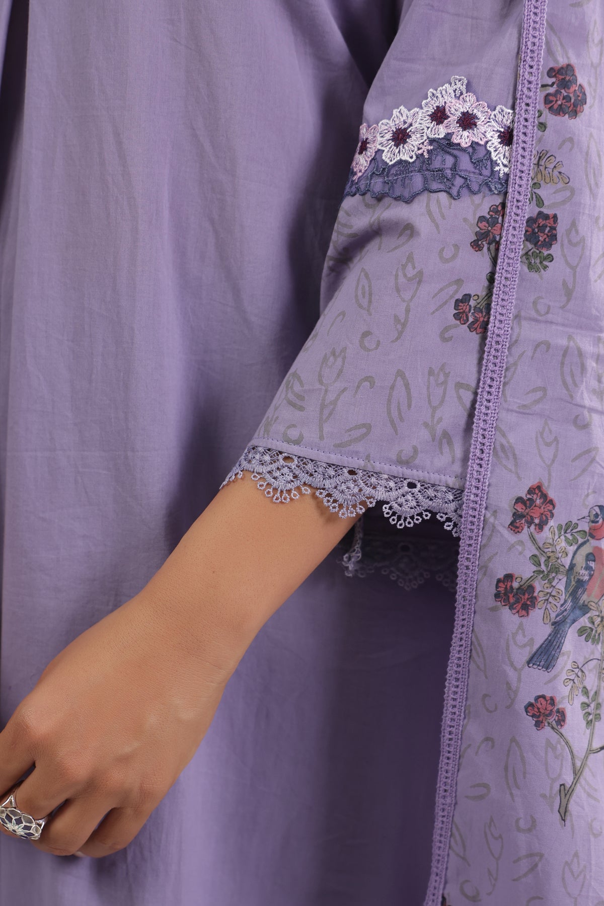 Hand Block, Printed Cotton Mauve Suit Set 3