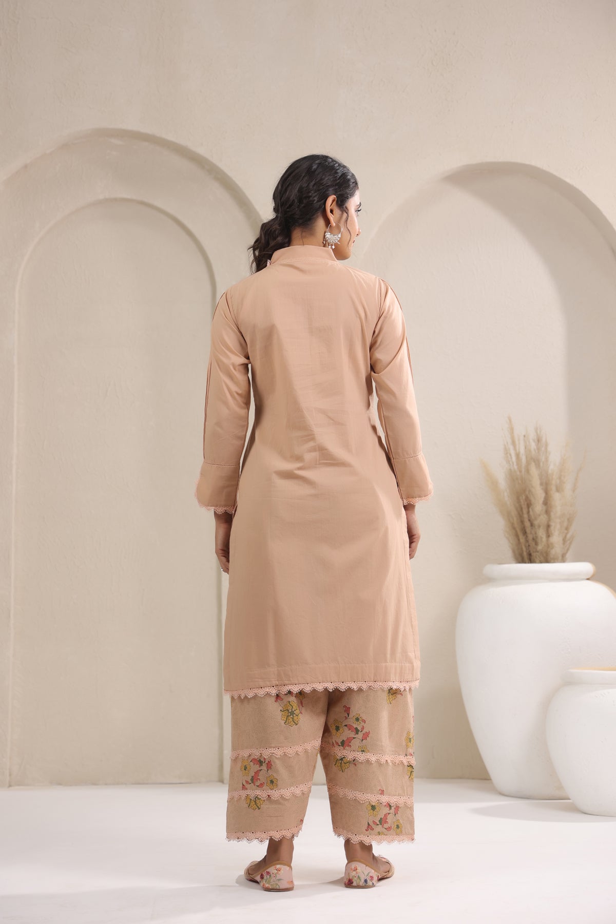 Hand Block, Printed Cotton Beige Suit Set 3