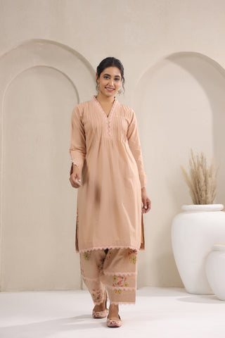 Hand Block, Printed Cotton Beige Suit Set 3
