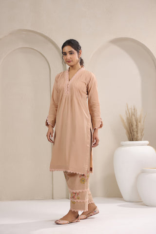 Hand Block, Printed Cotton Beige Suit Set 3