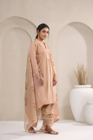 Hand Block, Printed Cotton Beige Suit Set 3