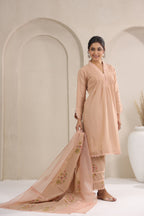 Hand Block, Printed Cotton Beige Suit Set 3