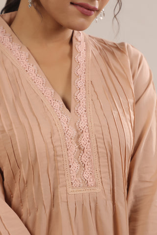 Hand Block, Printed Cotton Beige Suit Set 3