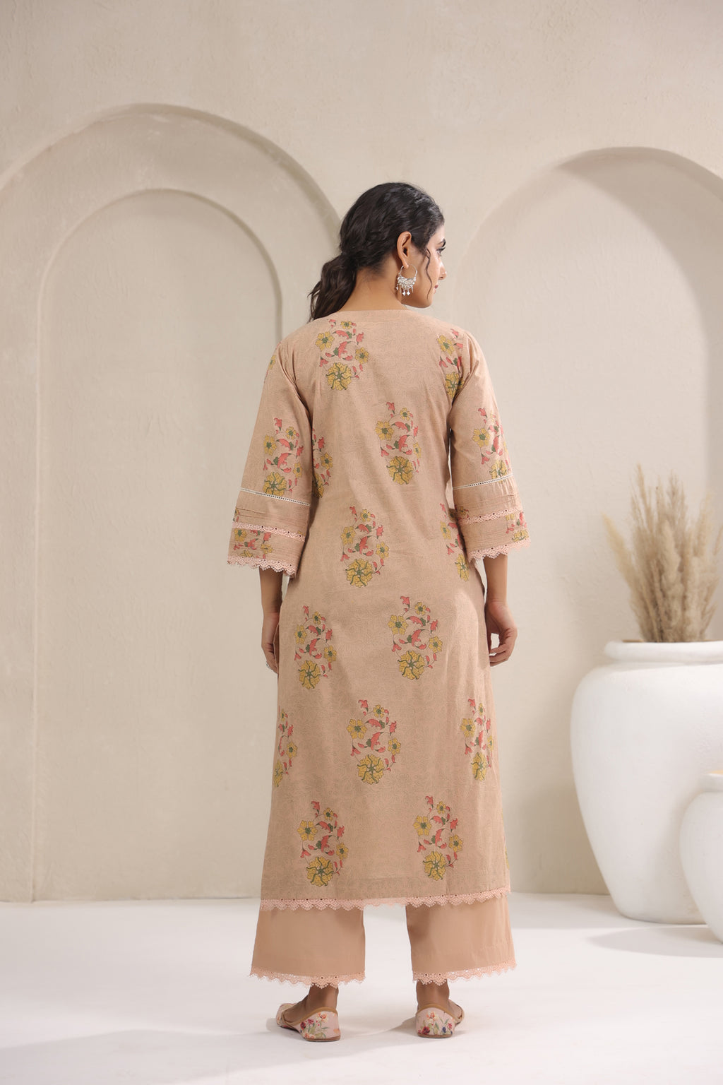 Hand Block, Printed Cotton Beige Suit Set 3