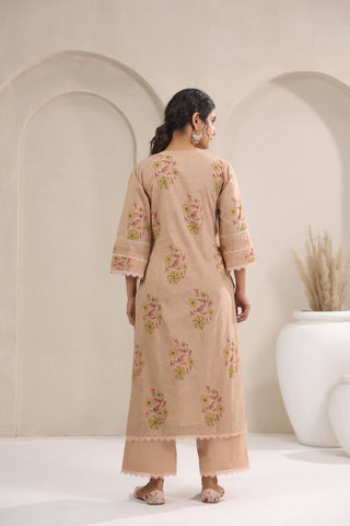 Hand Block, Printed Cotton Beige Suit Set 3