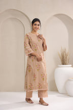 Hand Block, Printed Cotton Beige Suit Set 3
