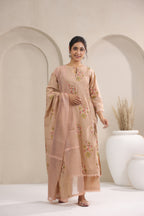 Hand Block, Printed Cotton Beige Suit Set 3