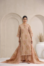 Hand Block, Printed Cotton Beige Suit Set 3
