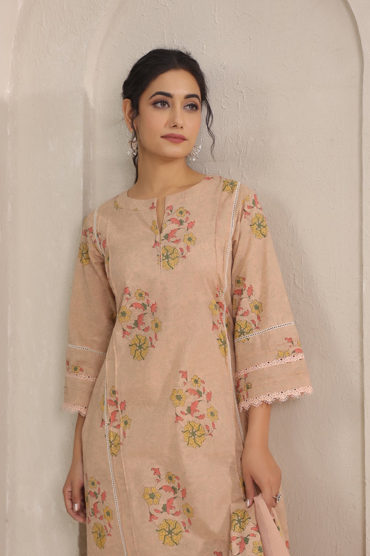 Hand Block, Printed Cotton Beige Suit Set 3