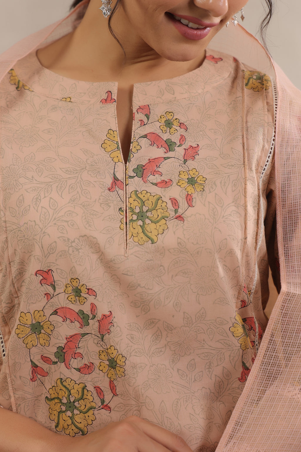 Hand Block, Printed Cotton Beige Suit Set 3