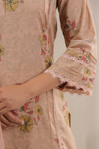 Hand Block, Printed Cotton Beige Suit Set 3