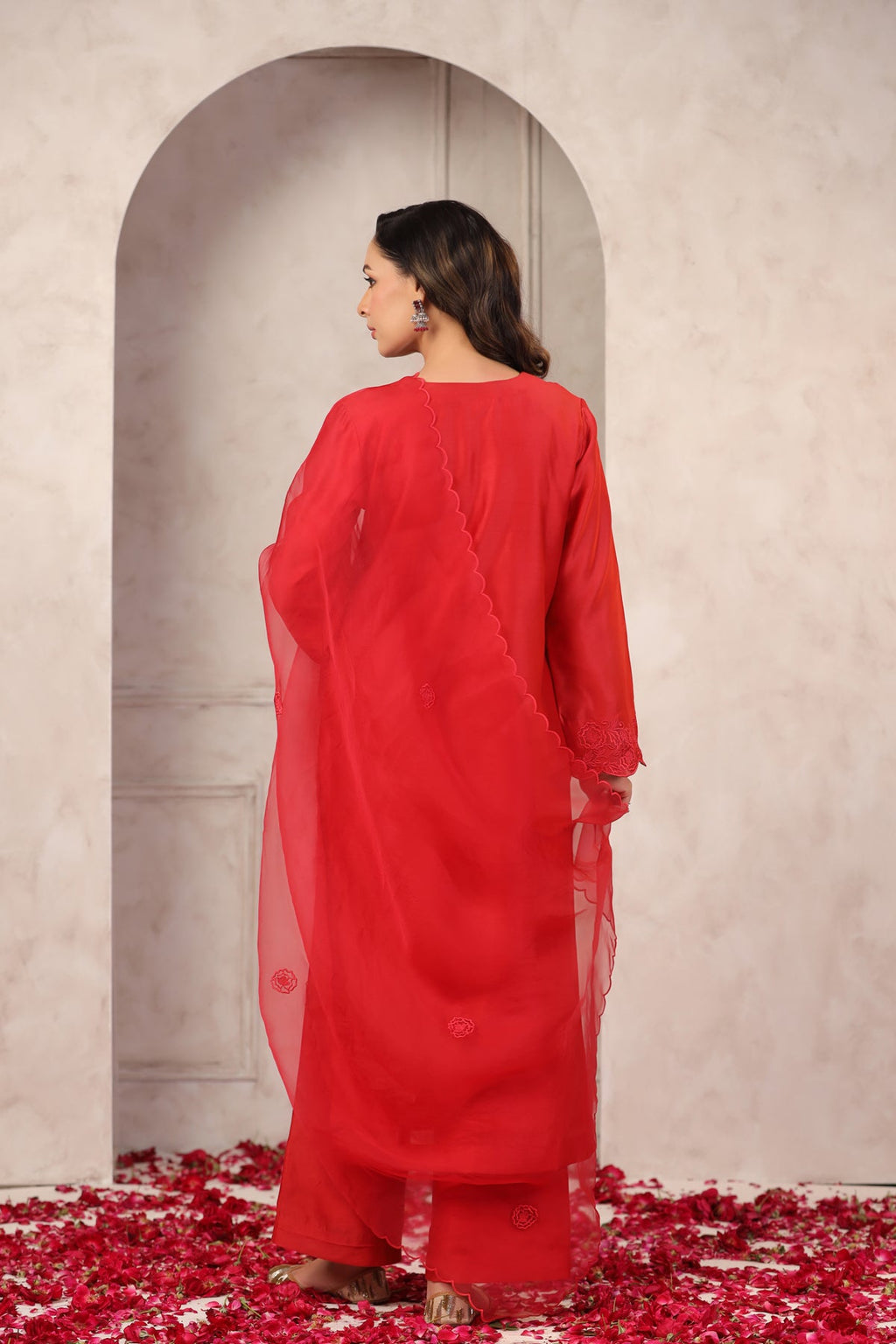 Red Floral Chanderi Suit Set