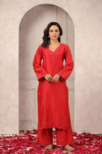 Red Floral Chanderi Suit Set