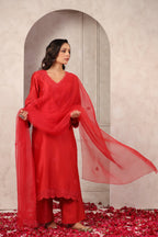Red Floral Chanderi Suit Set