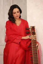 Red Floral Chanderi Suit Set