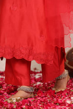 Red Floral Chanderi Suit Set
