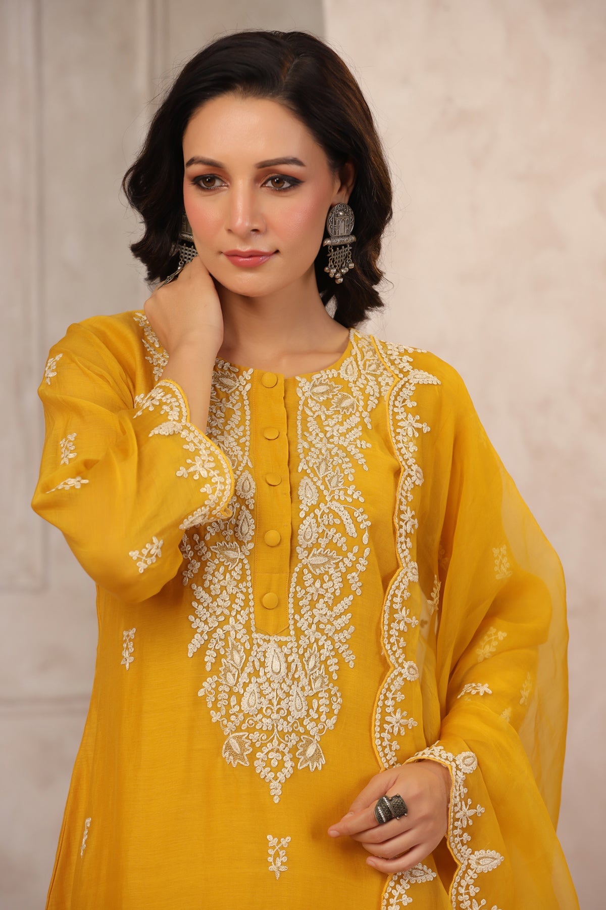 Sunflower Chanderi Suit Set Secondary image