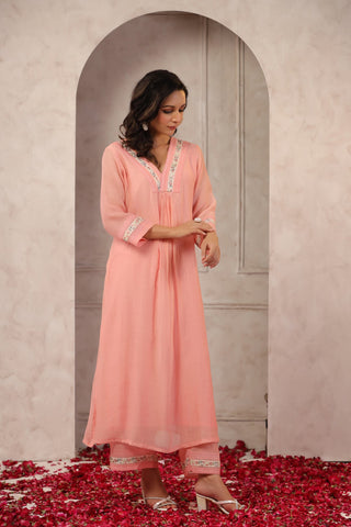 Peach Chanderi Co-ord Set