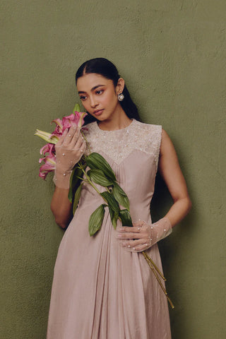 Silk Hand Embroidered Pleated Dress