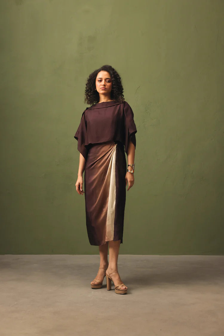 Cinnamon Silk Tie up Dress